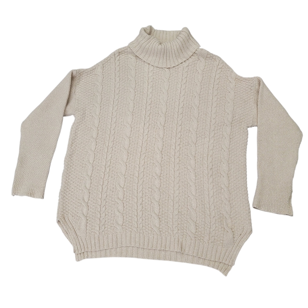 Parkhurst Emily Eco Cotton Turtleneck Cream Chunky Cable-Knit Sweater Womens XL - Picture 4 of 17